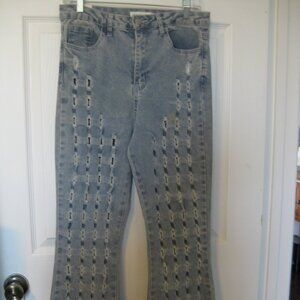 Almost Famous Distressed Medium Wash High Rise Bell Bottom Jeans Juniors size 9